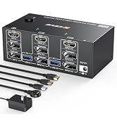 KVM Switch 3 Monitors 2 Computers, HDMI + DisplayPort KVM Switcher 8K@30Hz/4k@144Hz for 2 Compute...