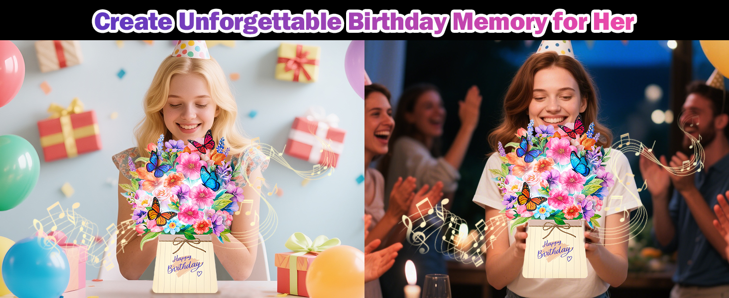 Unforgettable Pop Up Floral Bouquet Birthday Card for Her