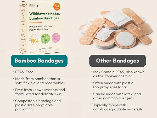 FEBU all natural bamboo bandages. Fun patterns perfect for all cuts and scrapes