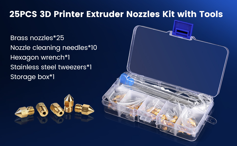25PCS 3D Printer Extruder Nozzles Kit with Tools