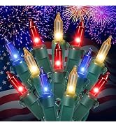 Hopolon Red White and Blue Mini Lights,2PACK 50Count 4th of July Patriotic String Lights Green Wi...
