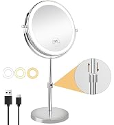 JANEEVA 10X Lighted Makeup Mirror with 3 Lighting Modes, 8" Dimmable Lights Height Adjustable Van...