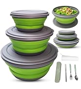 RMAMSCOV Camping Bowl, 3 PCS Food Grade Silicone Collapsible Bowl Lunch Box Salad Bowl with Lid, ...