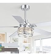 ZYD 52 Inch Chandelier Ceiling Fans, Farmhouse Crystal Ceiling Fans with Lights and Remote, Fande...