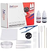 AmScope Microscope Slide Preparation Kit - Includes Blank Microscope Slides, Eosin Red & Methylen...