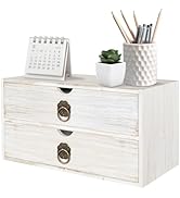 SeekElegant Wood Desk Organizer, White Wooden Desktop Organizer with Drawer, Tabletop Storage Org...