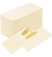 KAMMAK Dinner Napkins Disposable Beige Cloth like Paper Napkins with Pocket 100 Pack Folded Napki...