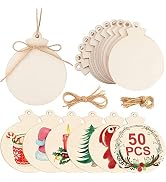 OurWarm 50pcs Round Christmas Wooden Ornaments for Crafts, 4" Unfinished Wood Ornaments Blank Pre...