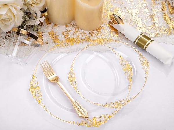 Clear and Gold Plastic Plates
