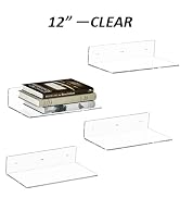 Hexsonhoma Sezanrpt 12 Inches Clear Wall Shelves, Moisture-proof Acrylic Bathroom Organizer Shelv...