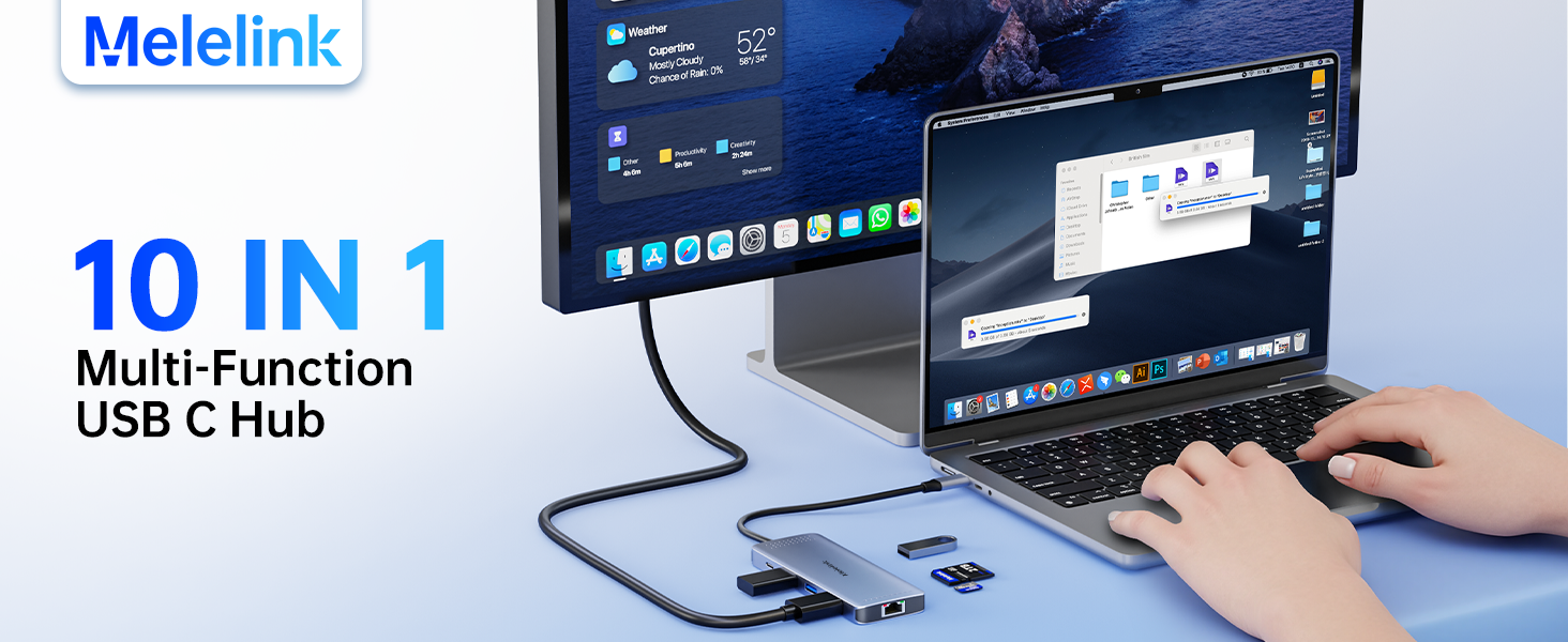 Melelink USB C Hub Ethernet, 10 in 1 USB-C to HDMI 4K@60 Adapter with Gigabit Ethernet