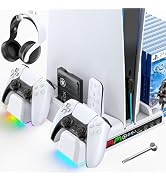 Kytok PS5 Stand with 3-Level Cooling Fan, PS5 Controller Charger with LED Light for Dual PS5 Cont...