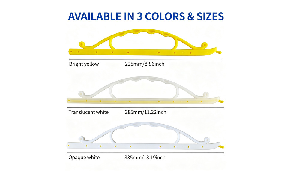 Three sizes of reusable bag sealing clips with dimensions, yellow and white colors