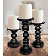 Satin Black Candle Holders for Pillar Candles (Set of 3) Tall Large Rustic Pillar Candlestick Sta...