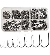 Beoccudo Freshwater Saltwater Large Size Fishing Hooks Set, Worm Soft Bait Offset Jig Fishhooks, ...