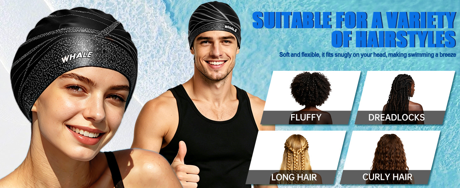 WHALE Swim Cap, unisex, comfortable to wear, chlorine-resistant, waterproof,