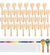 NEBURORA 12Pcs DIY Mini Unfinished Wooden Maracas with 12Pcs Multicolor Pens Fiesta Mexican Marac...