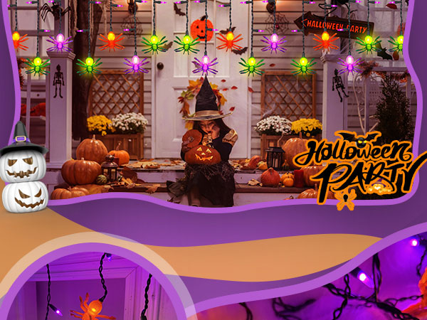 Halloween curtain spider lights purple Halloween window spider lights led halloween lights plug in