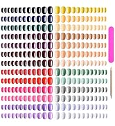 EBANKU 960pcs Short Colorful False Nails for Women Oval Press on Nails Glossy Acrylic Full Cover ...