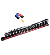 BLACKROBOT 1/2" Drive Magnetic Impact Socket Set, 15-Piece Shallow Socket Set with Storage Rail, ...