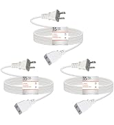 15FT White Extension Cords 2 Prong Thin Outdoor Extension Cord Polarized Power Strip Cable 125V 5...