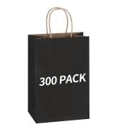 Mlyta 300 Pack 5.25x3.25x8.5 Inch Small Black Kraft Paper Gift Bags with Handles Bulk for Goodie