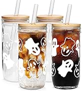 Halloween Cups, Ghost Decor 24oz Halloween Mug Mason Jar Glass Cups with Lids and Straws Ghost Tu...