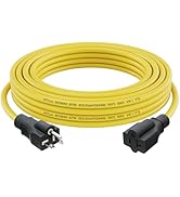 FIRMERST 20 Amp 12 Gauge 50 Feet 125 Volt Outdoor Extension Cord NEMA 5-20P to 5-15/20R (T-Blade ...