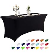 IVAPUPU 6FT Table Cloth for Rectangular Fitted Events Stretch Black Table Covers Washable Table C...