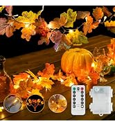 suddus Fall Leaves Garland with Lights, 20LED Battery Operated Fall Lights with Timer, Thanksgivi...
