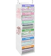 punemi Weekly Clothes Organizer for Kids, 6-Shelf Hanging Closet Storage with Side Pockets, Days ...