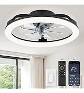 LEDIARY 20 Inch Low Profile Ceiling Fans with Lights and Remote, Dimmable Modern Fan Light(3000K-...