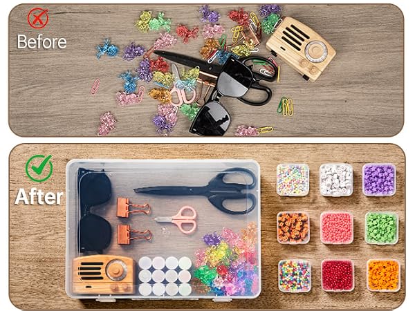 The spacious, multi-purpose transparent storage box keeps your space organized and tidy