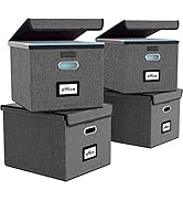 Collapsible File Storage Organizer Boxes with Lids, Linen Office Document Storage Box, filing box...
