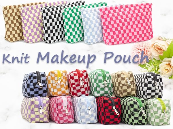 Knitted Checkered Makeup Bag