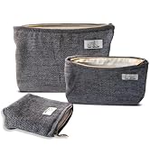 HAPPYHEIDI Gray Velvet Makeup Bag Set 3 with Compartment Cosmetic Toiletry Travel Pouch,Purse Acc...