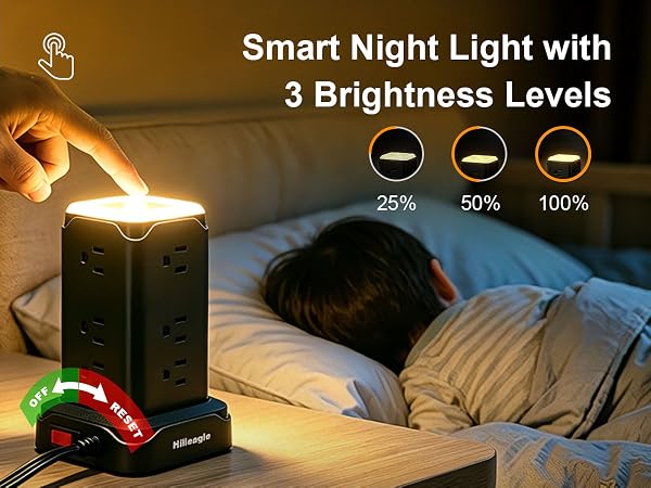 tower power strip with night light