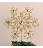 Christmas Tree Topper, hogardeck Gold Snowflake Tree Topper for Christmas Decor, Glittered Tree T...