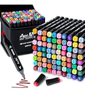 AenArt Alcohol Markers Set, 80 Color Dual Tip Art Drawing Markers, Artist Pens with Organizing Ca...
