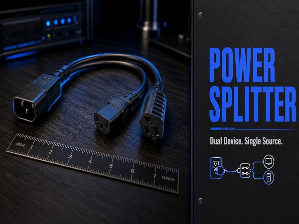 C14 to C13+5-15R Y Split Short Power Adapter Cord