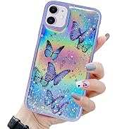 LCHULLE Girly Case for iPhone 11 Case Cute Iridescent Butterfly Design Laser Bling Glitter Stars ...