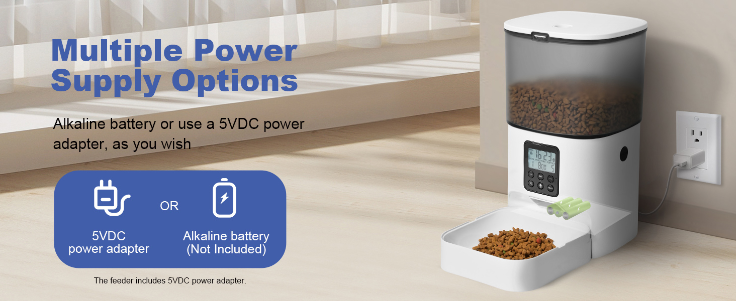 Multiple power supply options cat feeder