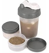Hydro2Go 16oz Protein Shaker Bottle with Shaker Ball and 2 Storage Jars | BPA-Free Plastic Cup wi...