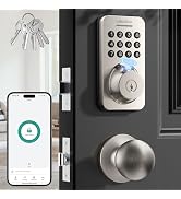 Ulecoce U68 Fingerprint Keypad Deadbolt with Knob Set, Satin Nickel | Keyless Entry Door Lock wit...