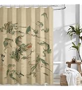 Linen Fabric Funny Frog Shower Curtain - Japanese Retro Bathroom Decor with 12 Hooks, Waterproof ...