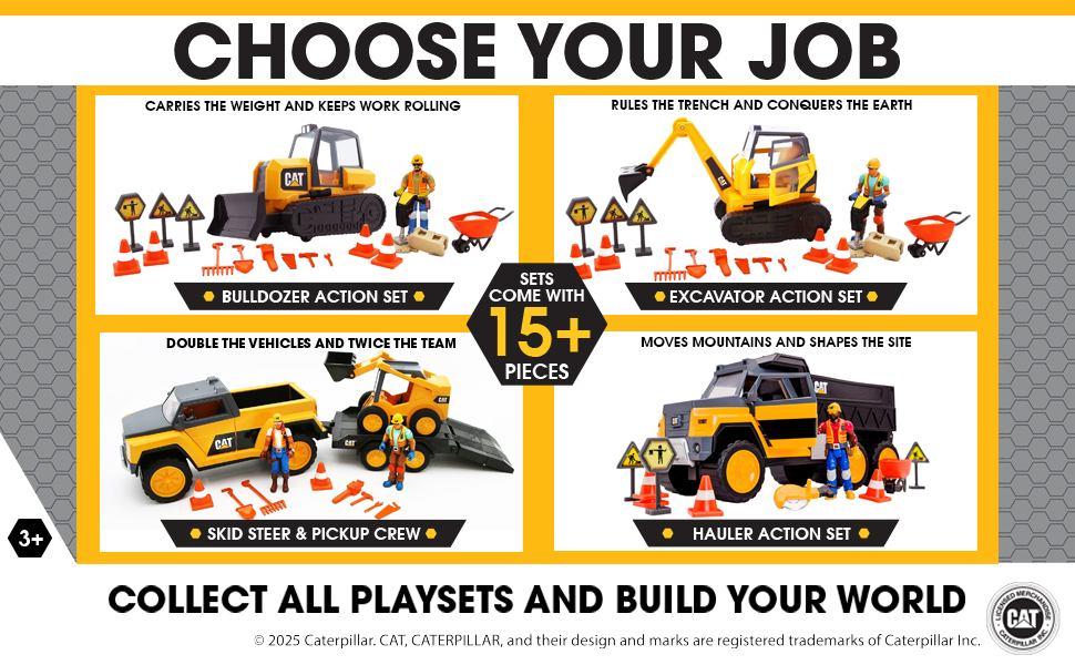 Cat construction workforce toys, figures, and playsets with an excavator and wheel loader