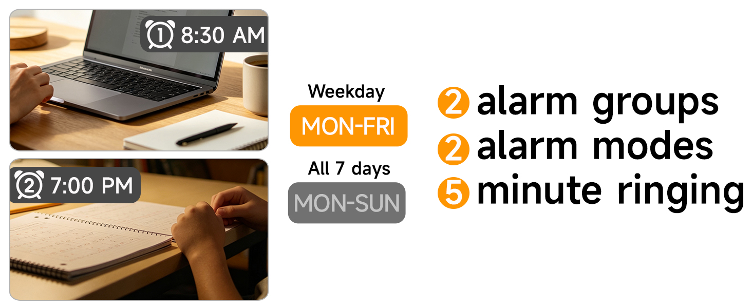 dual alarm clock with weekday weekend mode independent settings for students office