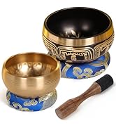 2-Pack Tibetan Singing Bowls Set - 100% Handmade in Nepal, Sound Bowl Meditation Set for Yoga, Ch...