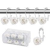 BEAVO Rose Shower Curtain Hooks,12 Pcs Double Glide Shower Curtain Rings Stainless Steel Rustproo...