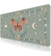 DINKY Leather Desk Pad, Green Butterfly Laptop Computer Desk Keyboard Mat, Table Protector Blotte...
